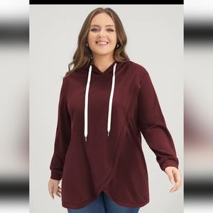 Solid Drawstring Asymmetrical Hem Hooded Sweatshirt
